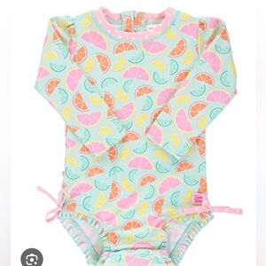 Ruffle Butts Kids Swim Rashguard - Pink and Orange Citrus